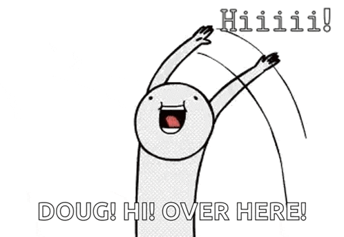 a cartoon character is raising his arms in the air .