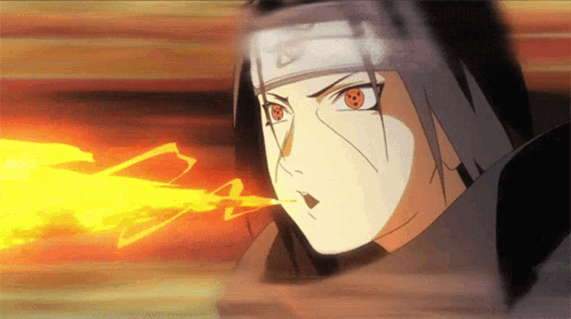 a cartoon character with red eyes and a white headband