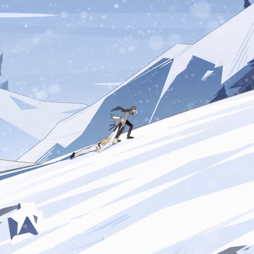 a person is skiing down a snow covered mountain