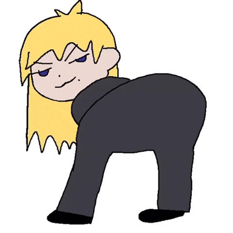 a cartoon of a man in a suit with a yellow hair and blue eyes