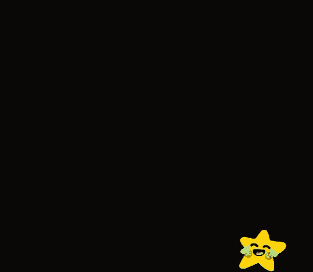 a yellow star with a crying face and tears coming out of its eyes on a black background .