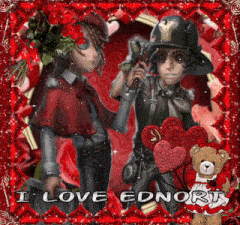 a valentine 's day card with two soldiers and a teddy bear that says i love ednort