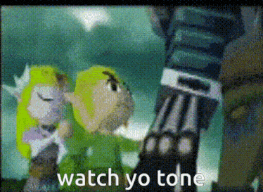 a picture of a video game character with the words watch yo tone below it