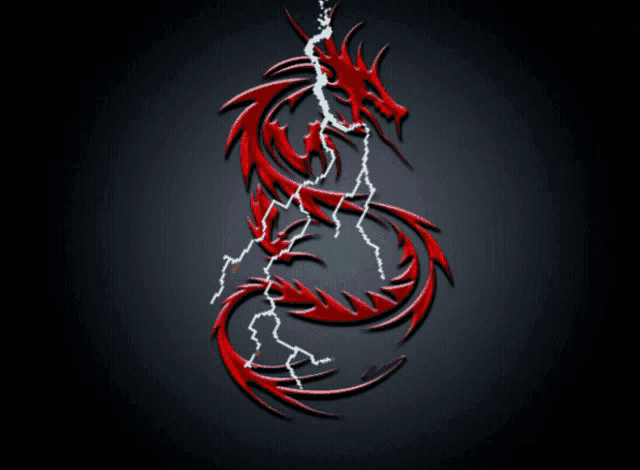 a red dragon on a black background with the letter s