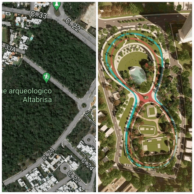 an aerial view of a park with the words " e arqueologico altabrisa " on it