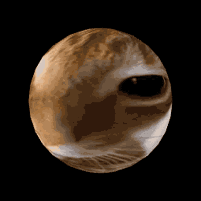 a close up of a brown and white planet in space