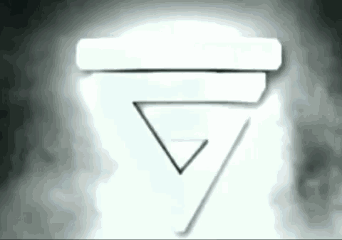 a white triangle with a v in the middle