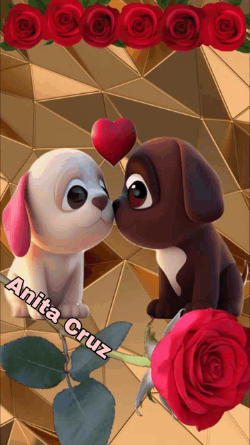 a picture of two cartoon dogs kissing with the name anita cruz on the bottom