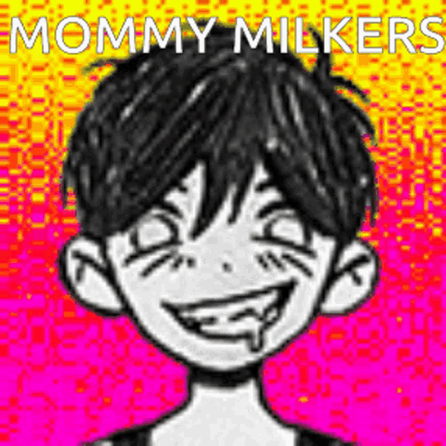 a drawing of a boy with a smiley face and the words `` mommy milkers '' .