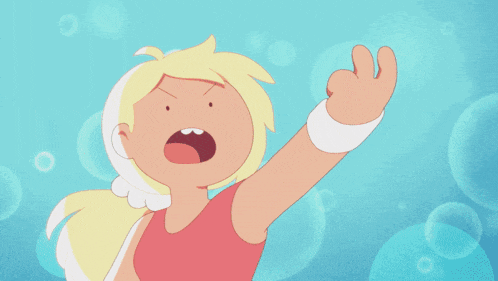 a cartoon character with blonde hair and a pink shirt is screaming