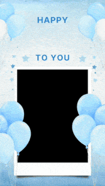 a happy to you card with blue and white balloons and stars