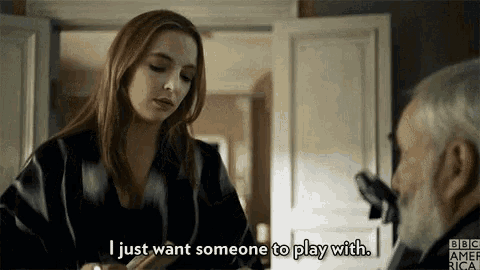 a woman says i just want someone to play with in front of an older man