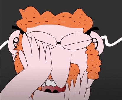a cartoon drawing of a man with red hair and glasses