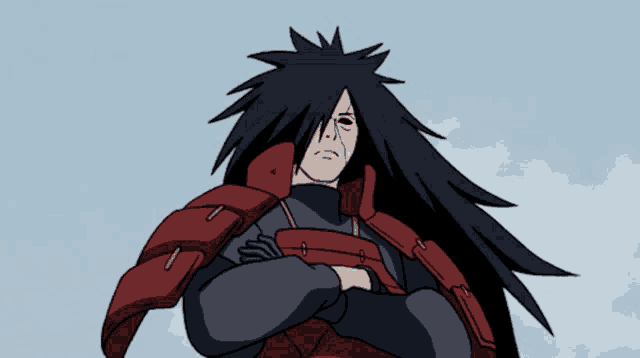 a cartoon of a man with long black hair and armor