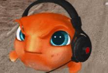 a cartoon fish wearing headphones with a microphone attached to it