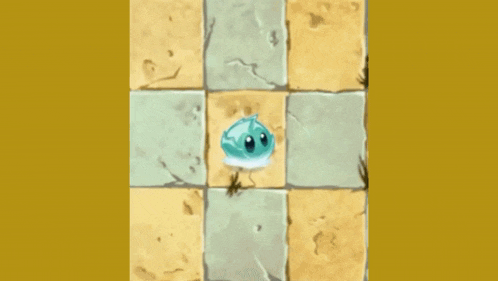 a cartoon drawing of a small blue object on a checkered floor