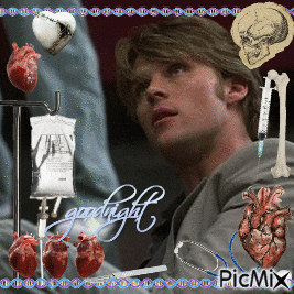 a picture of a man surrounded by hearts and the words goodnight picmix on the bottom