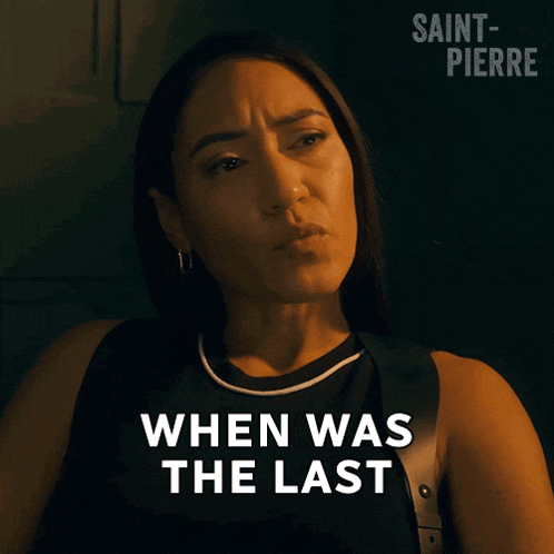 a woman says " when was the last " in front of a saint pierre logo