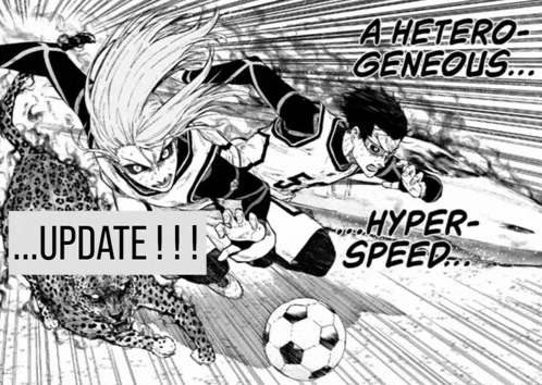 a black and white drawing of a soccer player and a cheetah with the words " update !!! " above them