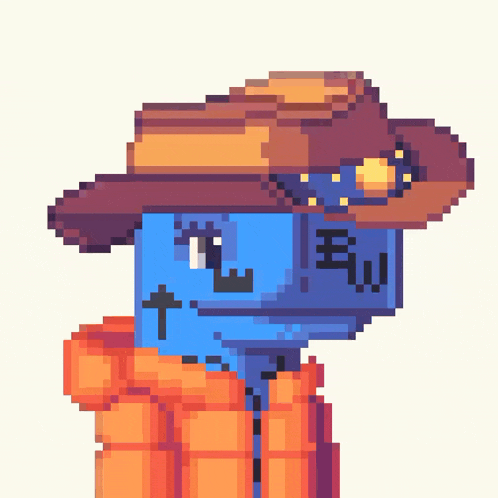 a pixel art of a person wearing a cowboy hat and a scarf