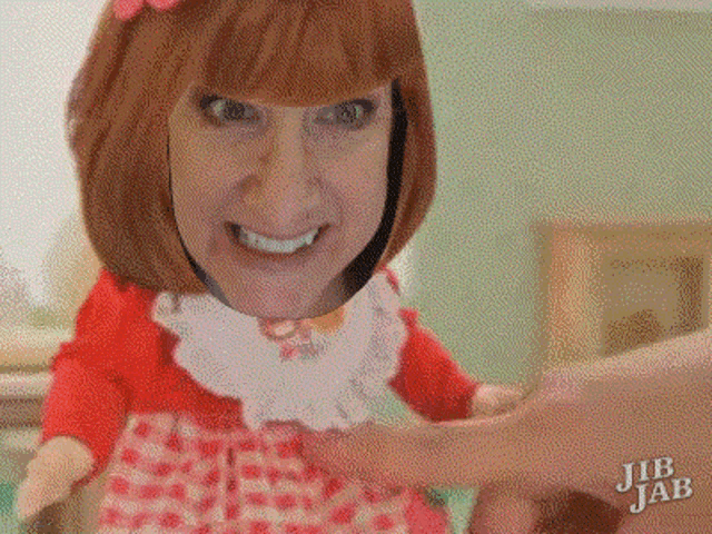 jib jab is written on a picture of a woman