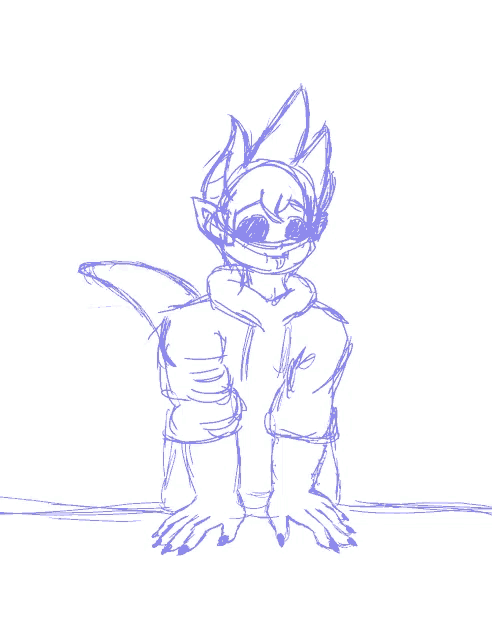 a drawing of a person with a shark tail on a white background