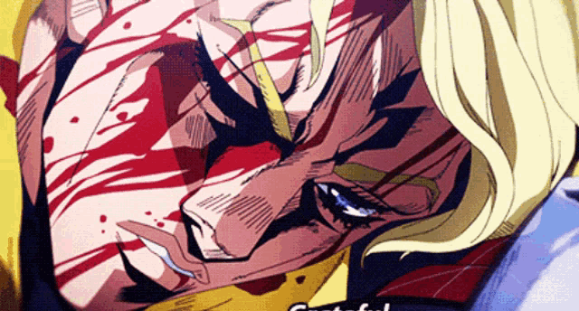 a cartoon of a man with blood coming out of his face and the word grateful on the bottom right