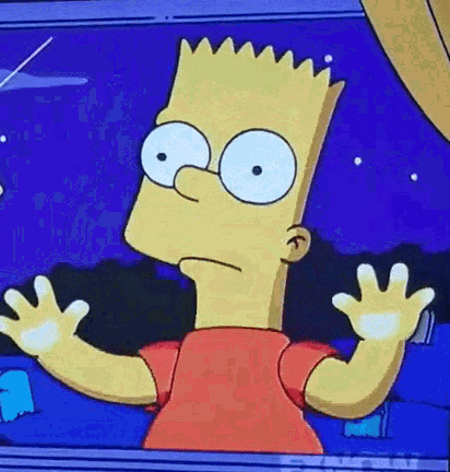 bart simpson is looking out of a window with his arms outstretched and his eyes wide open .