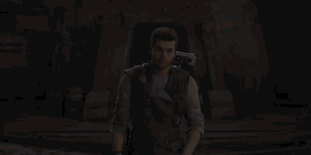 a video game where a man is fighting robots