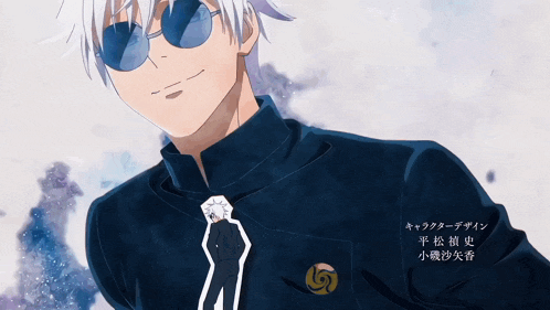 a cartoon character wearing sunglasses and a tie with chinese writing