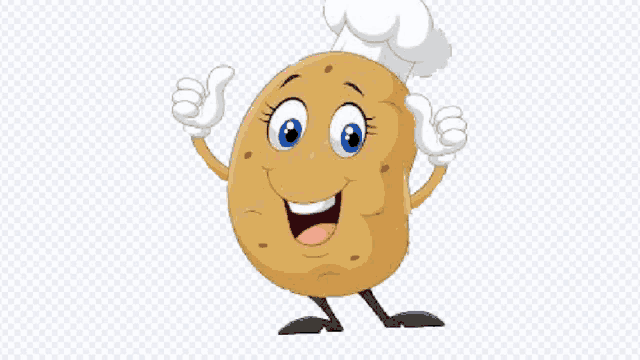 a cartoon potato wearing a chef hat is giving a thumbs up .
