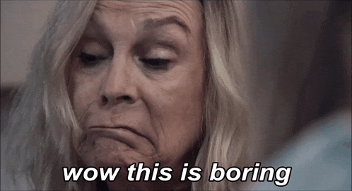 a woman making a funny face with the words wow this is boring written below her