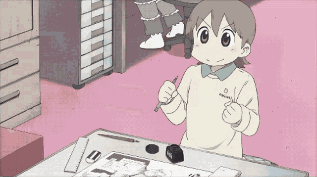 a drawing of a girl wearing a sweater that says ' touhou ' on it