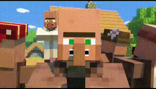 a group of minecraft villagers are standing next to each other in front of a house .