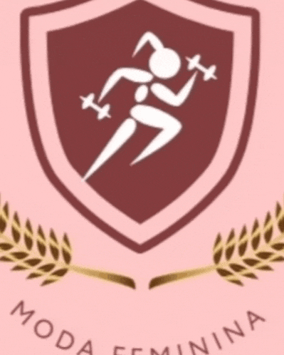 a logo for moda feminina shows a woman lifting a barbell