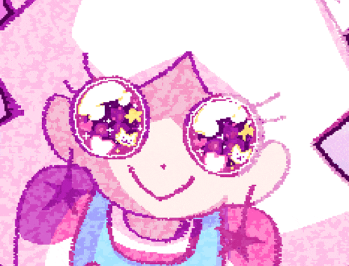 a pixel art drawing of a girl wearing sunglasses with stars in her eyes