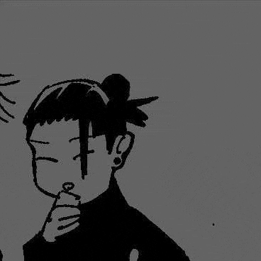 a black and white drawing of a person holding their hand to their chin .