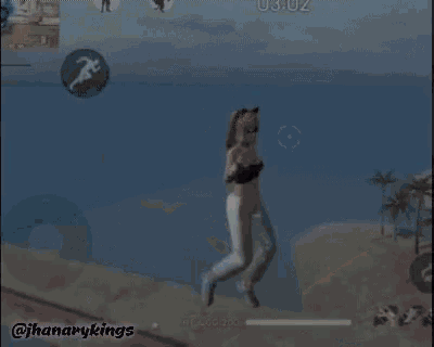 a woman is jumping off a cliff in a video game with the time of 02:59