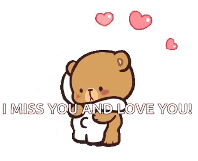 a couple of teddy bears hugging each other with hearts coming out of their eyes .