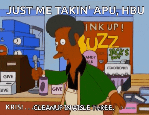 a cartoon of a man standing in front of a sign that says buzz