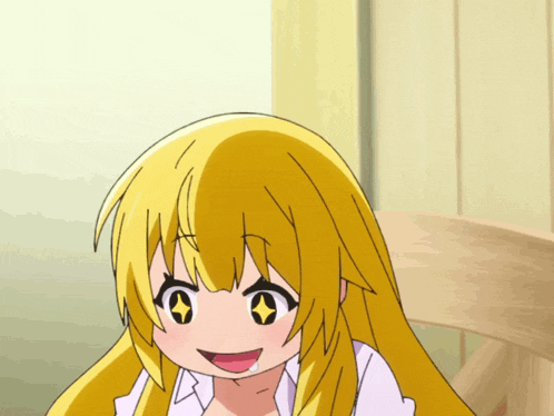 a cartoon girl with long blonde hair and a star in her eyes