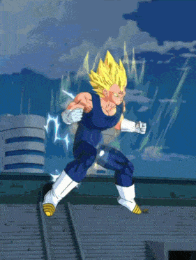 a cartoon character named vegeta is standing on a roof