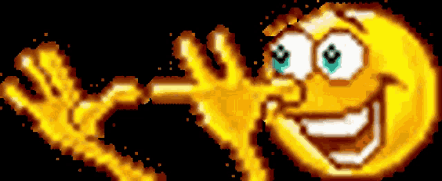 a pixel art of a smiley face with a fire coming out of it 's mouth