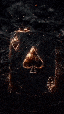a woman is standing in front of a burning ace card