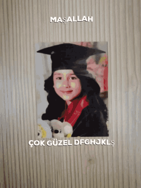 a picture of a girl in a graduation cap and gown with the words masallah