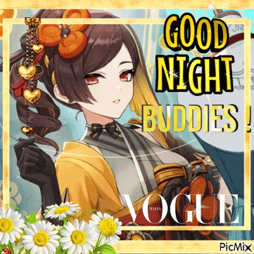 a picture of a girl with the words good night buddies written on it