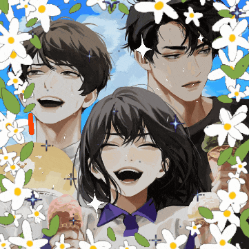 a group of people are holding ice cream and surrounded by flowers