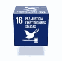 a blue cube with a dove on it that says 16 paz justicia e instituciones solidas