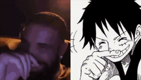 a black and white drawing of monkey d luffy next to a man 's face