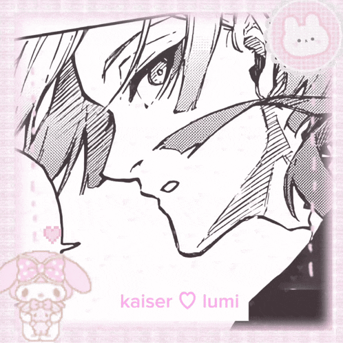 a black and white drawing of a man with kaiser lumi written on the bottom
